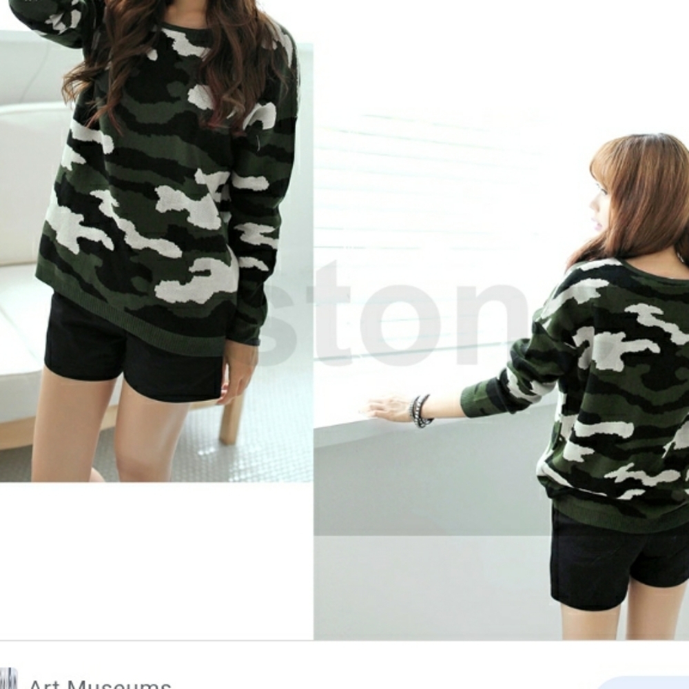 Blue Ocean (Size M) Multicolor Camo Chucky 100% Cotton LS Crewneck Knit Sweater